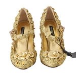 Dolce & Gabbana Gold Floral Crystal Mary Janes Pumps LA4329-36