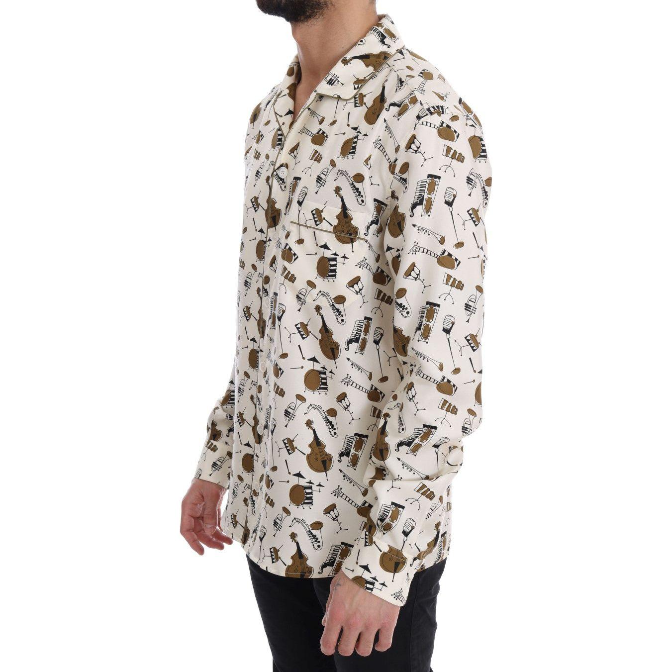 Dolce & Gabbana White Silk JAZZ Motive Print Shirt