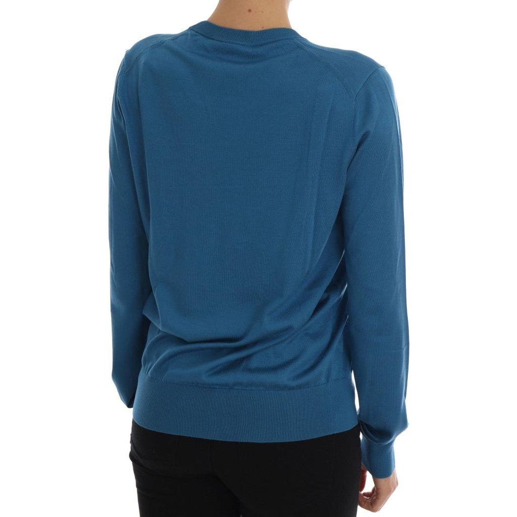 Dolce & Gabbana Blue Silk Love is Pullover Sweater