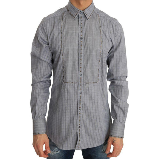 Dolce & Gabbana Gray Check GOLD Cotton Slim Fit Shirt