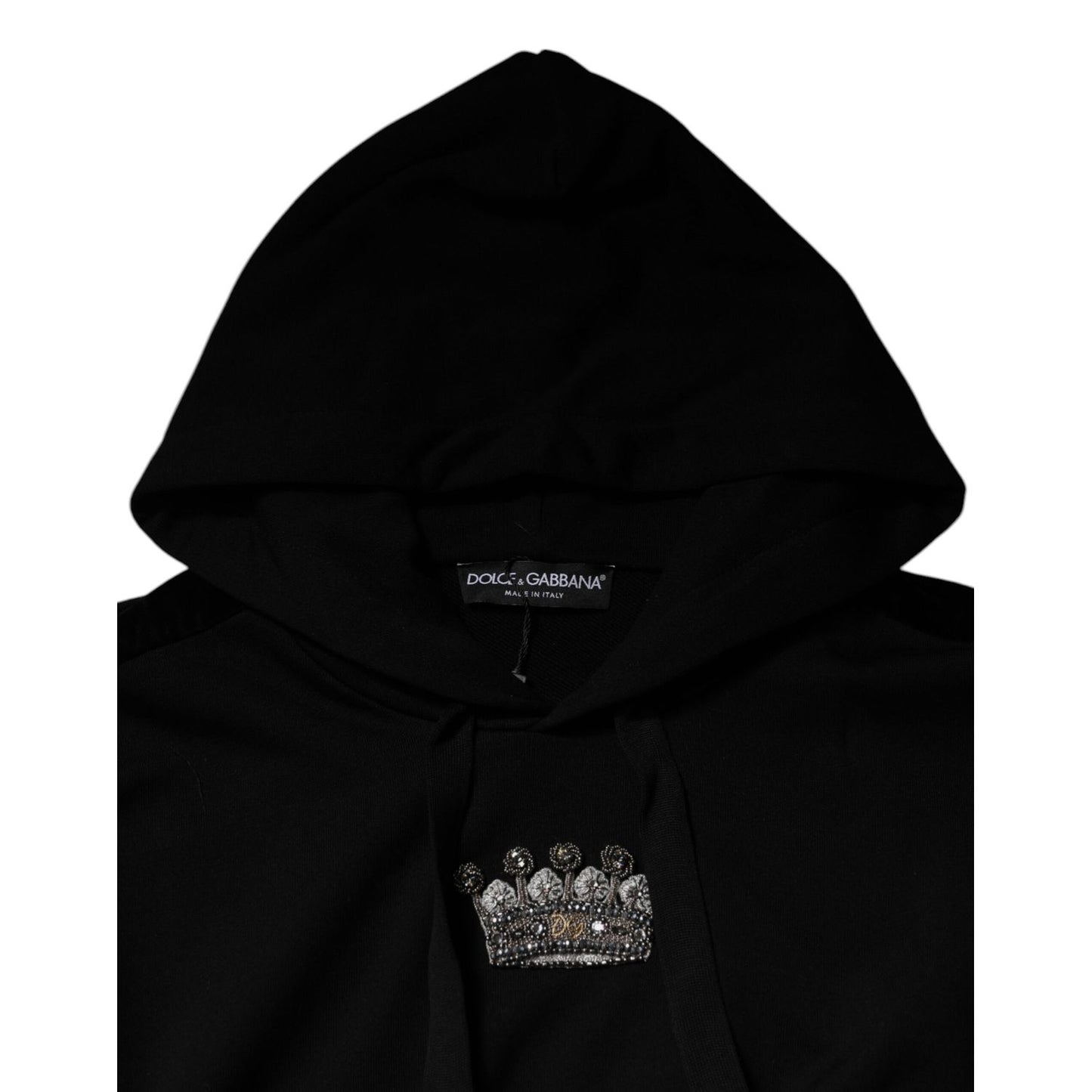 Dolce & Gabbana Black Crown Cotton Hooded Sweatshirt Sweater
