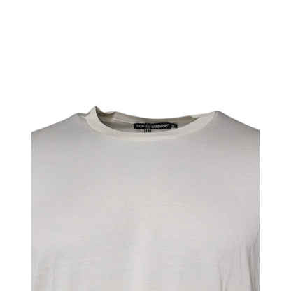 Dolce & Gabbana Off White Silk Crew Neck Short Sleeve T-shirt