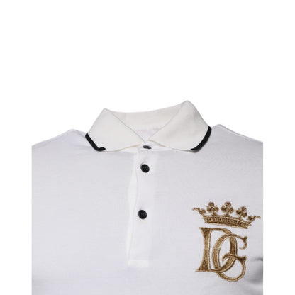 Dolce & Gabbana Off White Crown Cotton Collared Polo T-shirt