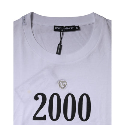 Dolce & Gabbana White Graphic Print Cotton Crew Neck T-shirt