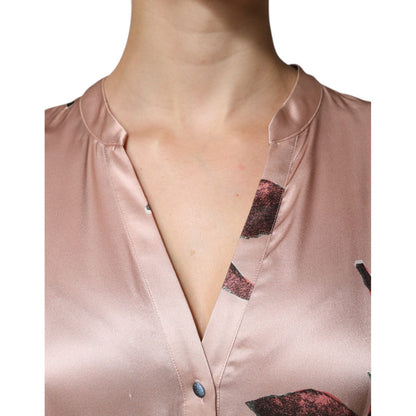 L'Autre Chose Pink Satin Floral Long Sleeves A-line Midi Dress