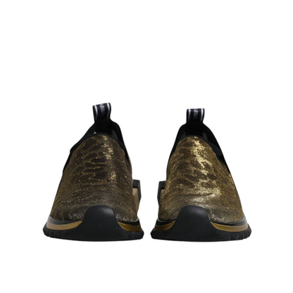 Dolce & Gabbana Gold Glitter Leopard Sorrento Sneakers Shoes