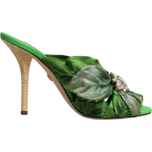 Dolce & Gabbana Green Crystal Slides KEIRA Sandal Shoes LA12264-37.5