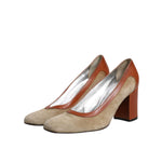 Dolce & Gabbana Beige Brown Leather Block Heels Pumps Shoes
