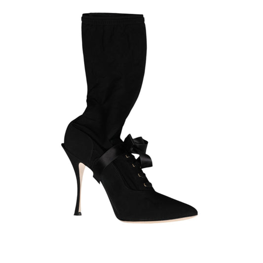 Dolce & Gabbana Black Stiletto Heels Mid Calf Boots Shoes
