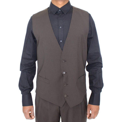 Dolce & Gabbana Brown Striped Stretch Dress Vest