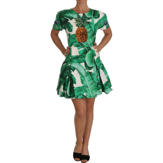 Dolce & Gabbana A-Line Banana Leaf Pineapple Crystal Dress DR1429-2