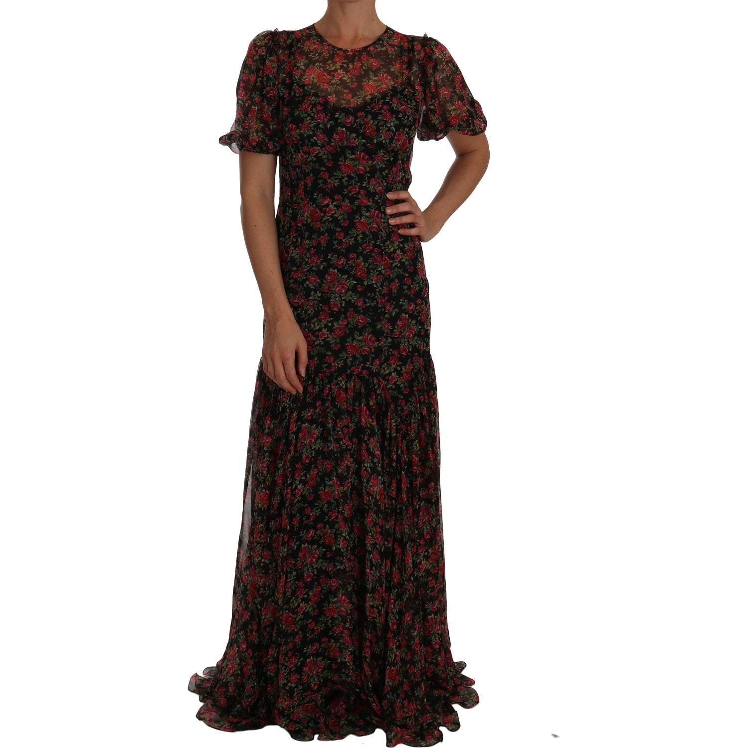 Dolce & Gabbana Black Floral Roses A-Line Shift Gown