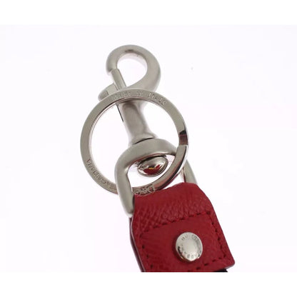 Dolce & Gabbana Silver Brown Raffia Leather Clasp Finder Chain Keyring