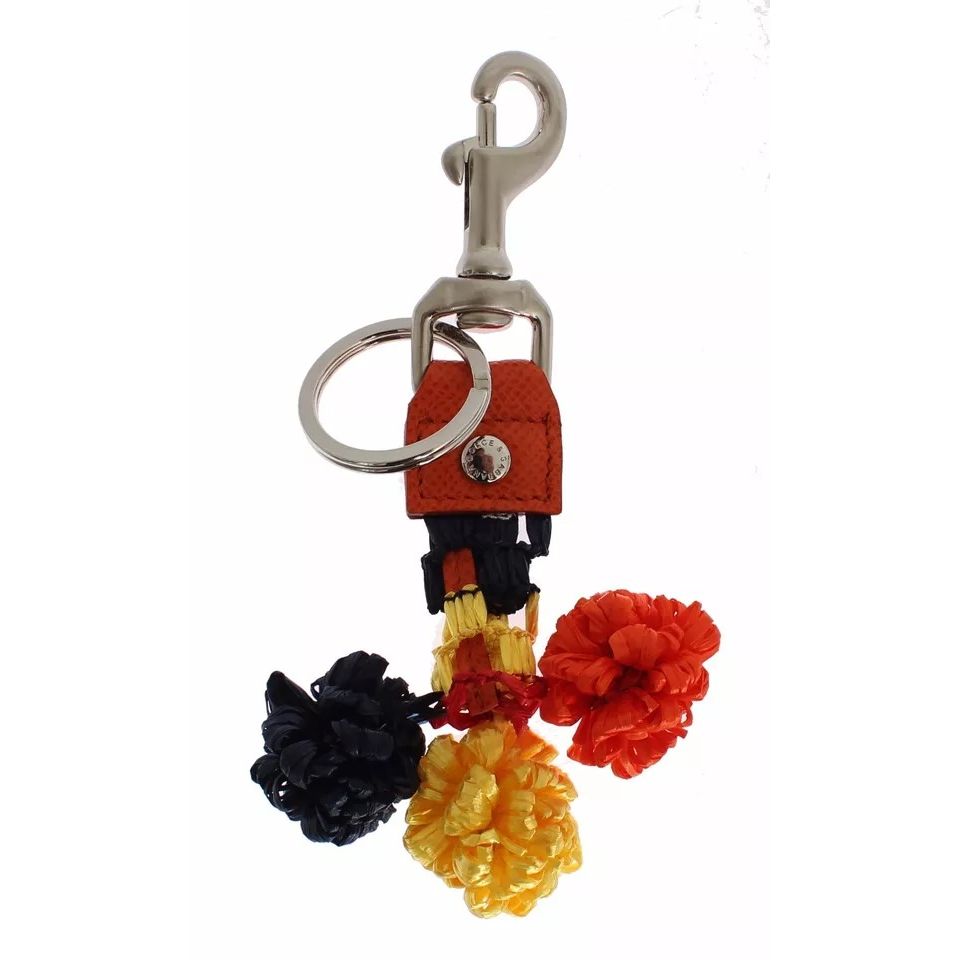 Dolce & Gabbana Red Yellow Raffia Leather Clasp Finder Keyring Keychain