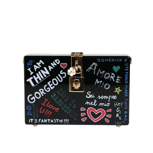 Dolce & Gabbana Black Graffiti Print Clutch Crossbody Bag