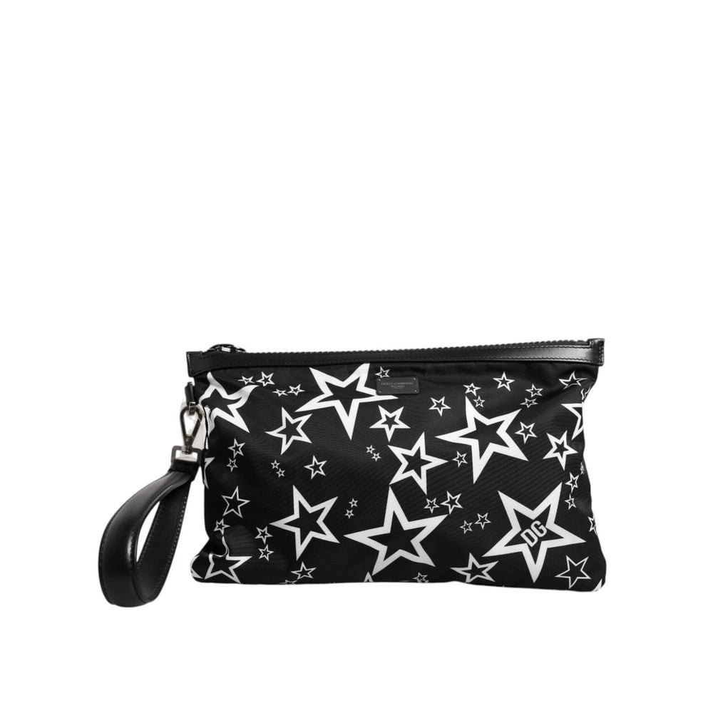 Dolce & Gabbana Black White Stars Pattern Clutch Pouch Bag
