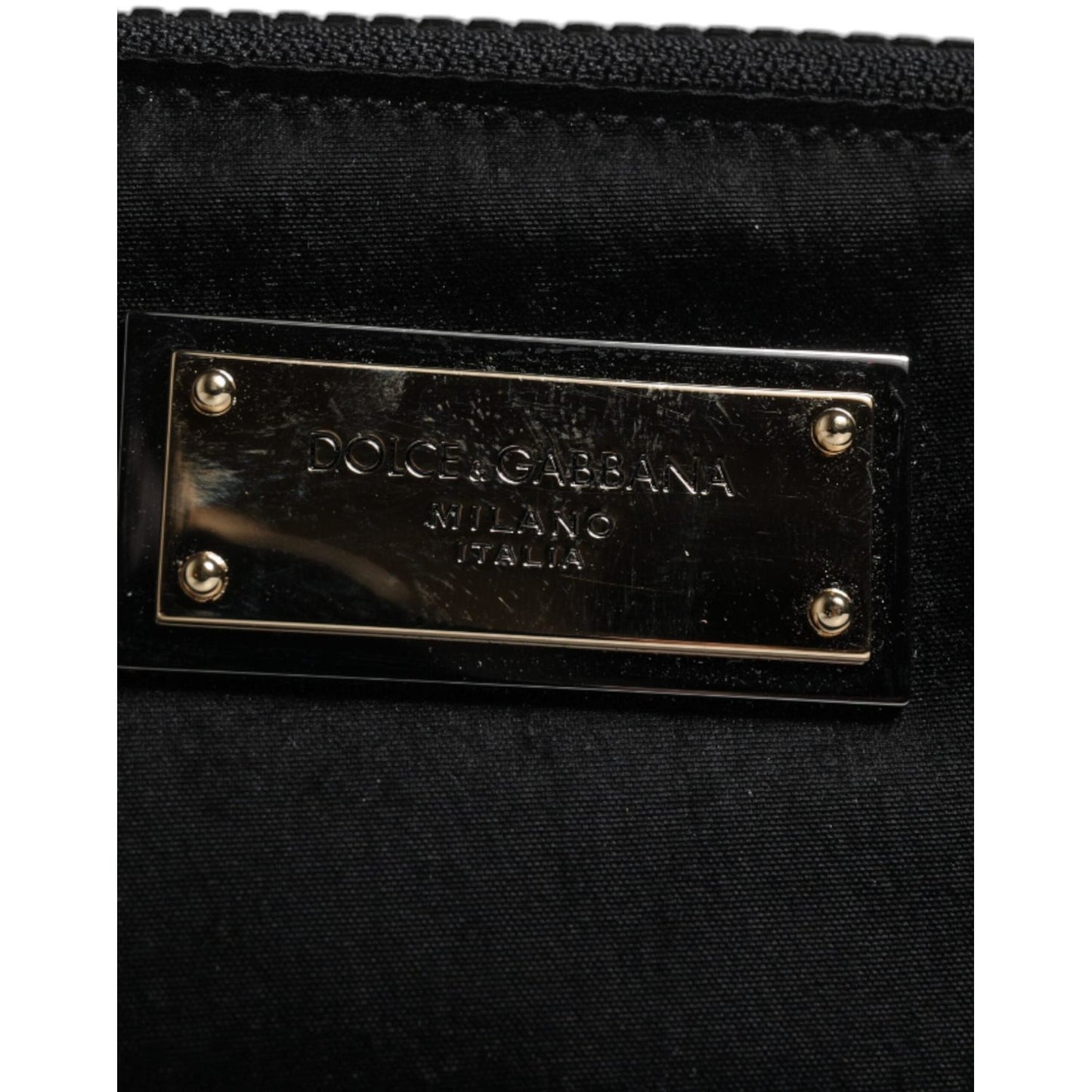 Dolce & Gabbana Black Nylon Logo Plaque Keyring Pouch Clutch Bag