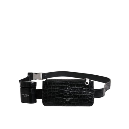 Dolce & Gabbana Black Alligator Leather Airpods Case Coin Purse Wallet