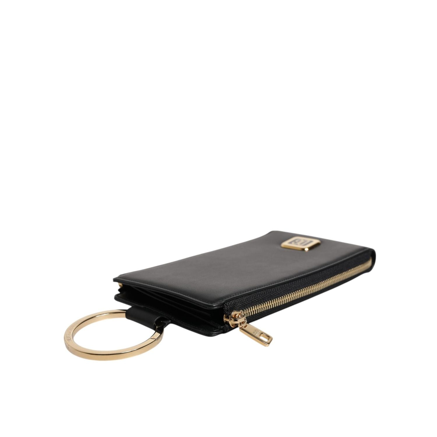Dolce & Gabbana Black Leather Logo Plaque Neck Strap Card Coin Wallet