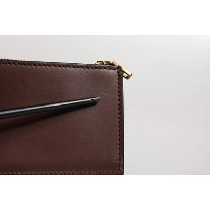 Dolce & Gabbana Brown Leather Zip Logo Keyring Coin Purse Keyring Wallet