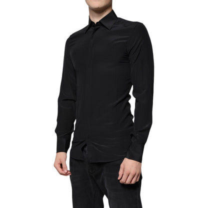 Dolce & Gabbana Black Silk Long Sleeves GOLD Dress Shirt