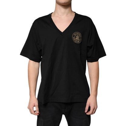 Dolce & Gabbana Black Cotton Logo Vneck Short Sleeve T-shirt