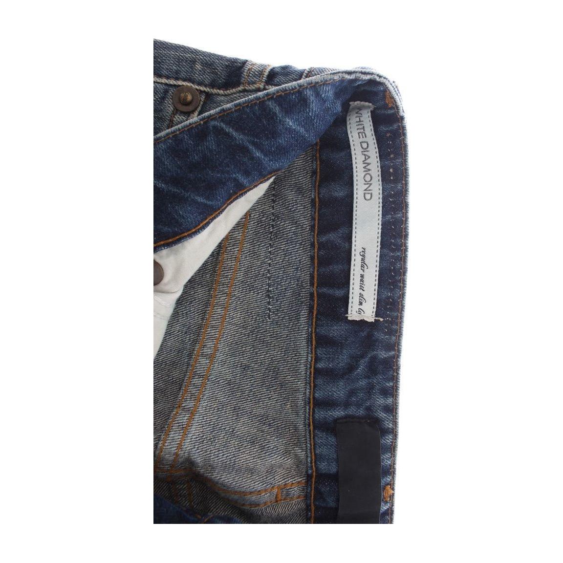 Cavalli Blue Wash Torn Cotton Straight Fit Jeans SIG18217-1