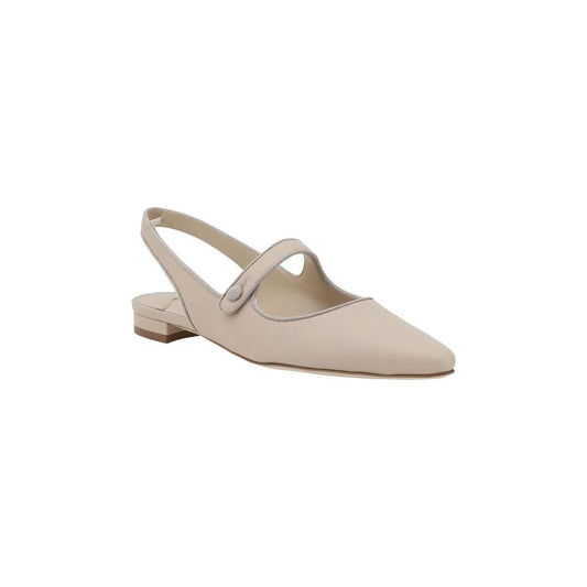 Manolo Blahnik Campariflatsli leather ballerinas with elongated toe, button closure, and contrasting logoed insole for elegance.