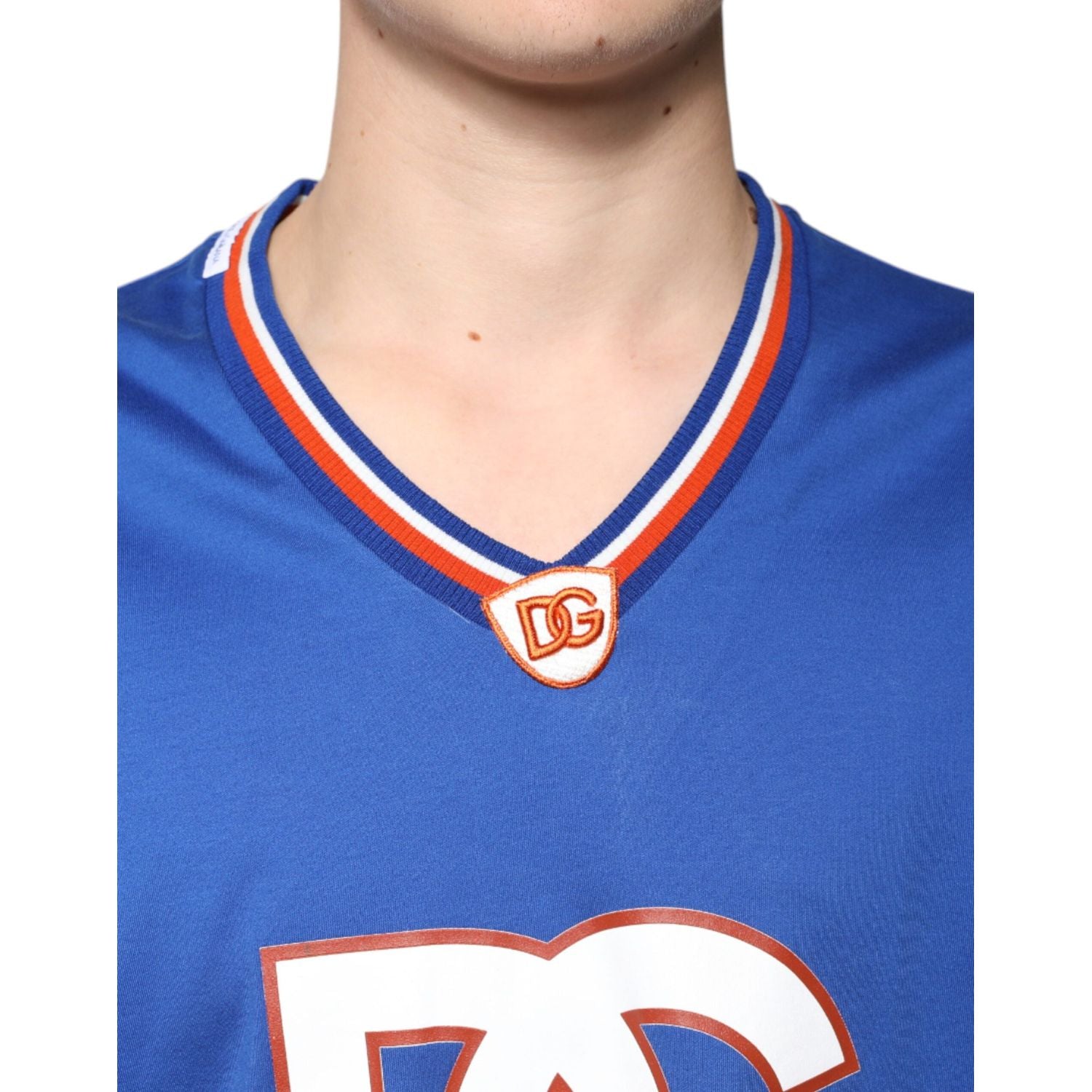 Dolce & Gabbana Blue Logo V-neck Short Sleeve T-shirt