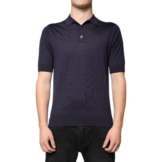 Dolce & Gabbana Blue Silk Collared Short Sleeves Polo T-shirt TSH87778-48