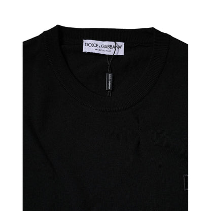 Dolce & Gabbana Black Logo Wool Crew Neck Pullover Sweater