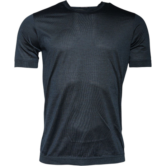 Dolce & Gabbana Dark Blue Silk Crew Neck Short Sleeve T-shirt TSH87794-48