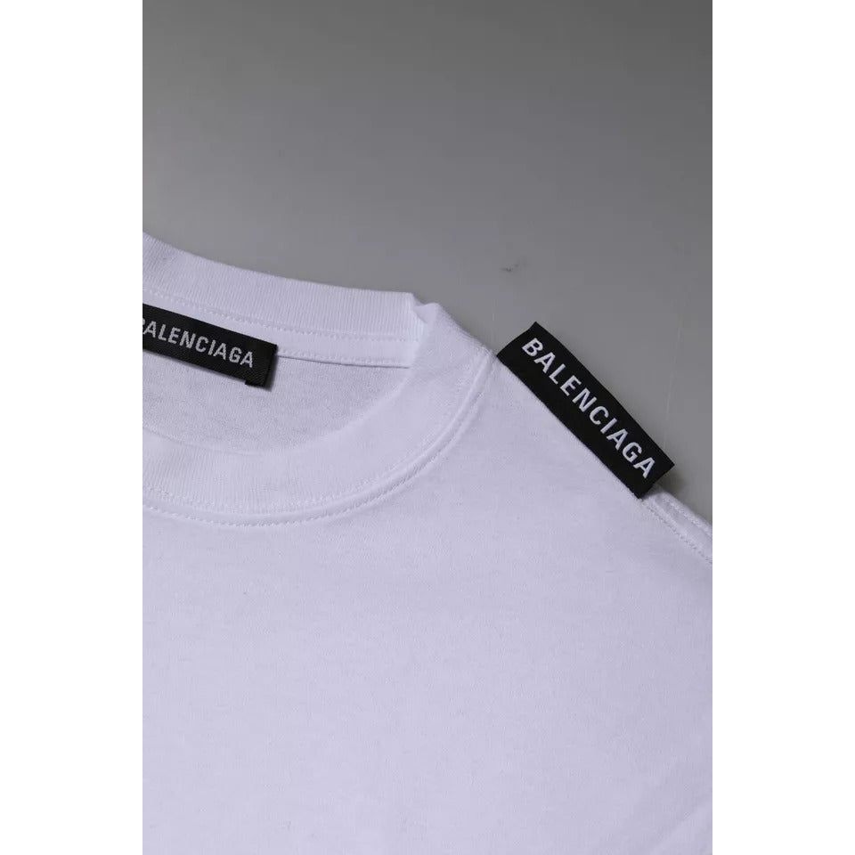 Balenciaga White Logo Cotton Jersey Crew Neck Short Sleeves T-shirt