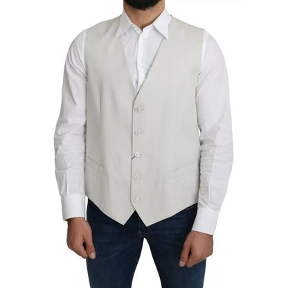 Dolce & Gabbana Off-White Cotton Silk Formal Coat Vest