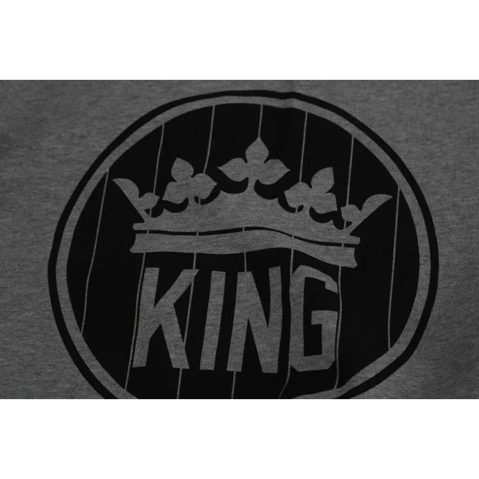 Dolce & Gabbana Gray Crown King Print Cotton Pullover Sweater