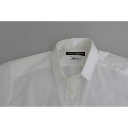Dolce & Gabbana White Cotton Formal Dress Top GOLD Shirt