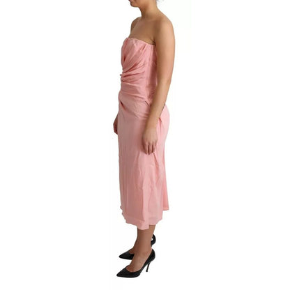 Dolce & Gabbana Pink Silk Stretch Strapless Sheath Midi Dress