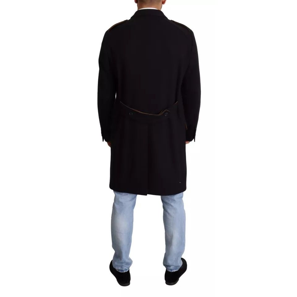 Dolce & Gabbana Blue Trench Coat Long Wool Stretch Jacket