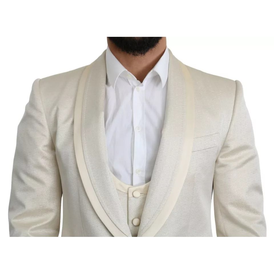 Dolce & Gabbana Beige Wool Crème 3 Piece SICILIA Shawl Suit