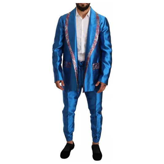 Dolce & Gabbana Blue Jacquard Silk Formal 2 Piece Set Suit KOS1867-48
