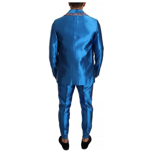 Dolce & Gabbana Blue Jacquard Silk Formal 2 Piece Set Suit KOS1867-48