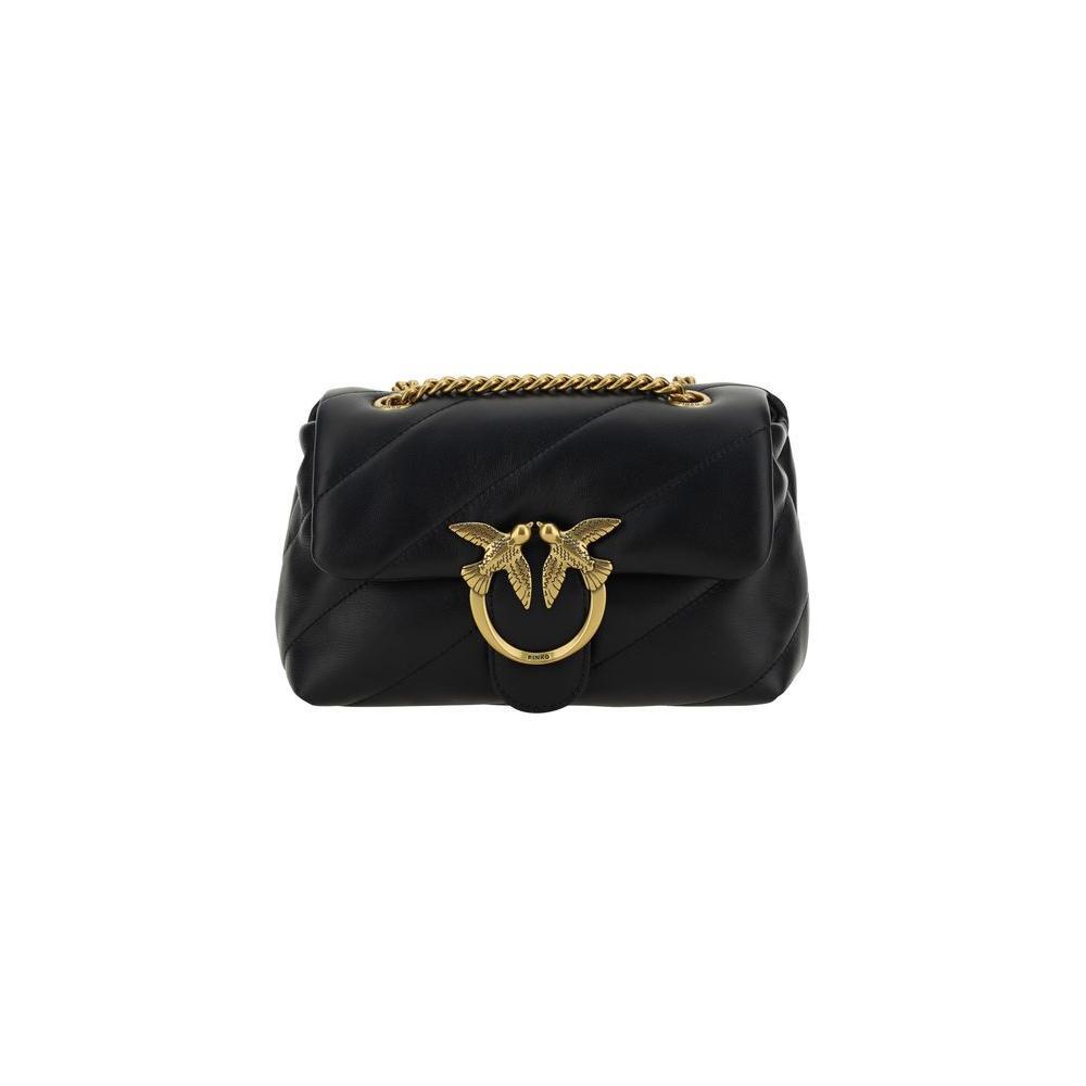 PINKO Black Calf Leather Bos Taurus Shoulder Bag