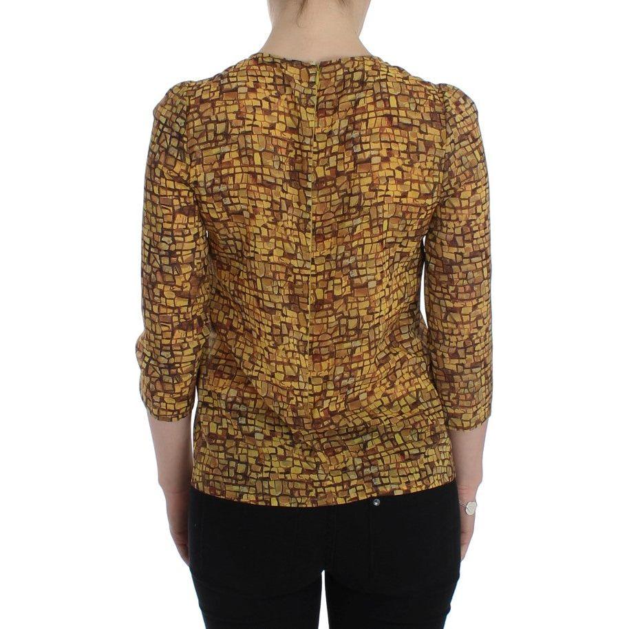 Dolce & Gabbana Multicolor Mosaic Print Silk Blouse T-shirt