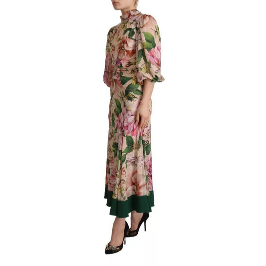 Dolce & Gabbana Pink A-line Sheath Floral Pussy Bow Long Dress DR28692-36