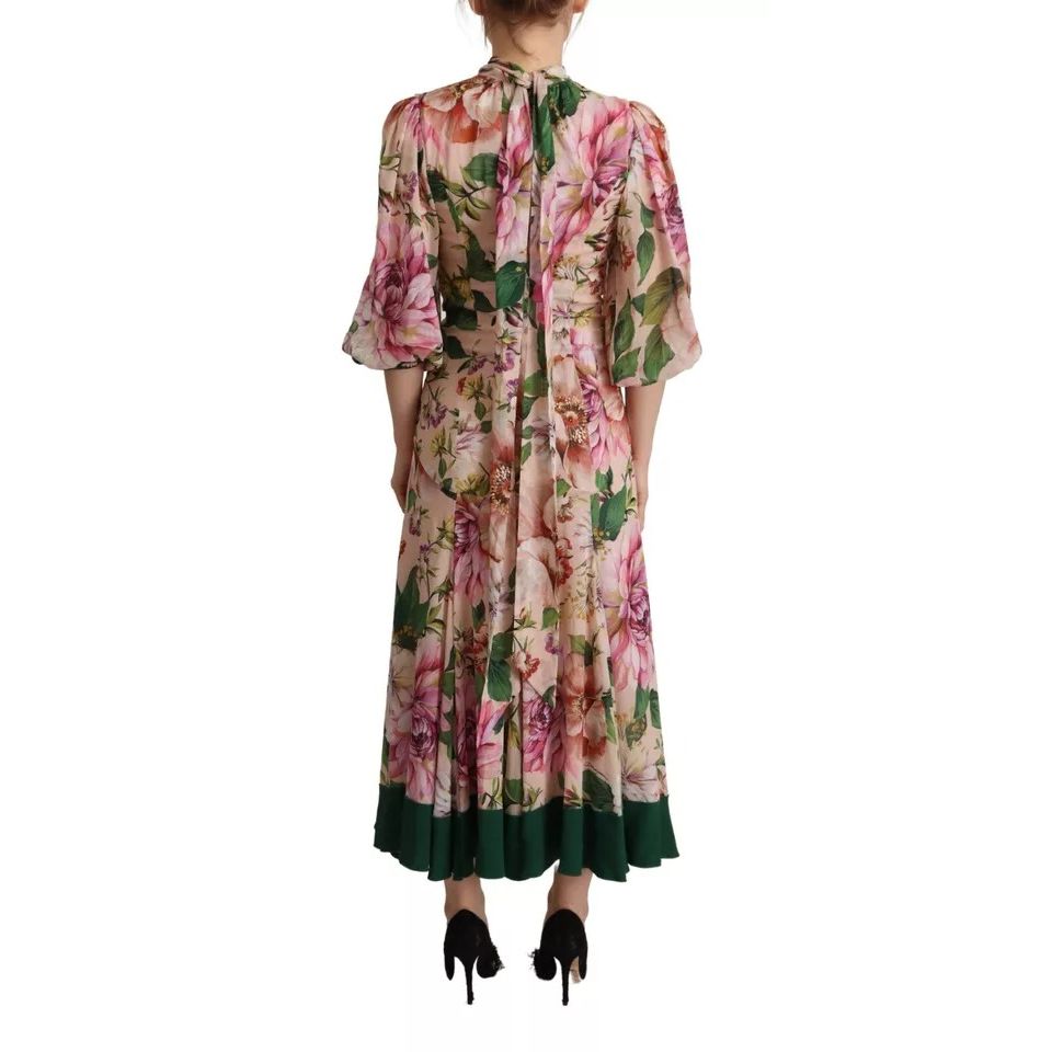 Dolce & Gabbana Pink A-line Sheath Floral Pussy Bow Long Dress