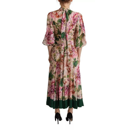 Dolce & Gabbana Pink A-line Sheath Floral Pussy Bow Long Dress