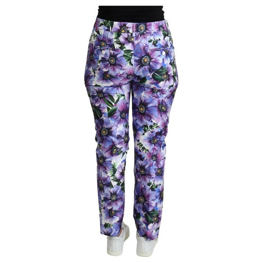 Dolce & Gabbana Purple Floral Print Tapered Cotton Pants PAN71555-42