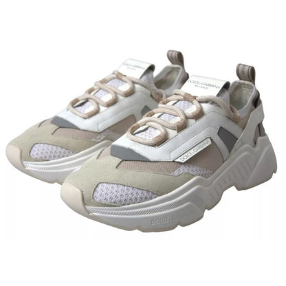 Dolce & Gabbana White Beige Leather Sport DAYMASTER Shoes Sneakers