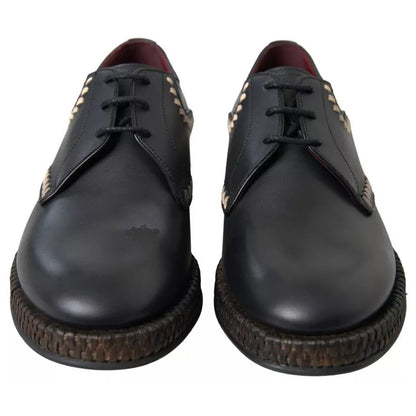 Dolce & Gabbana Black Leather Beige Derby Dress Shoes