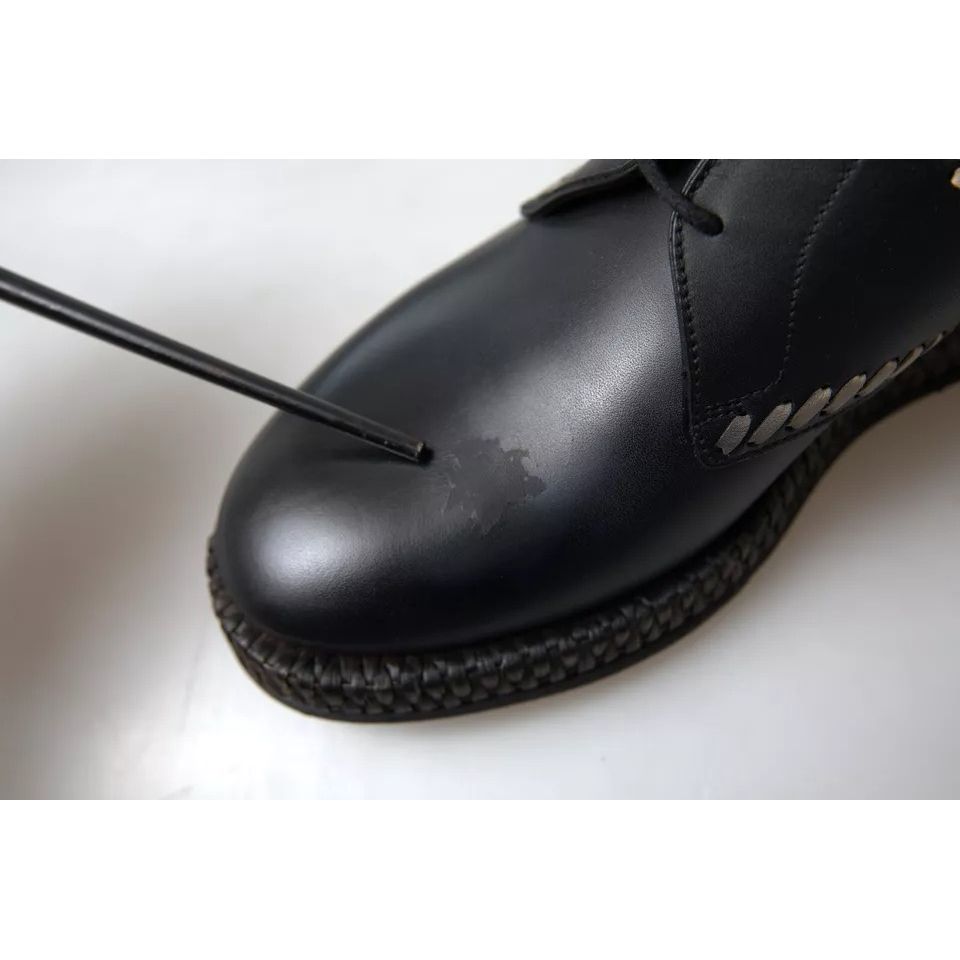 Dolce & Gabbana Black Leather Beige Derby Dress Shoes